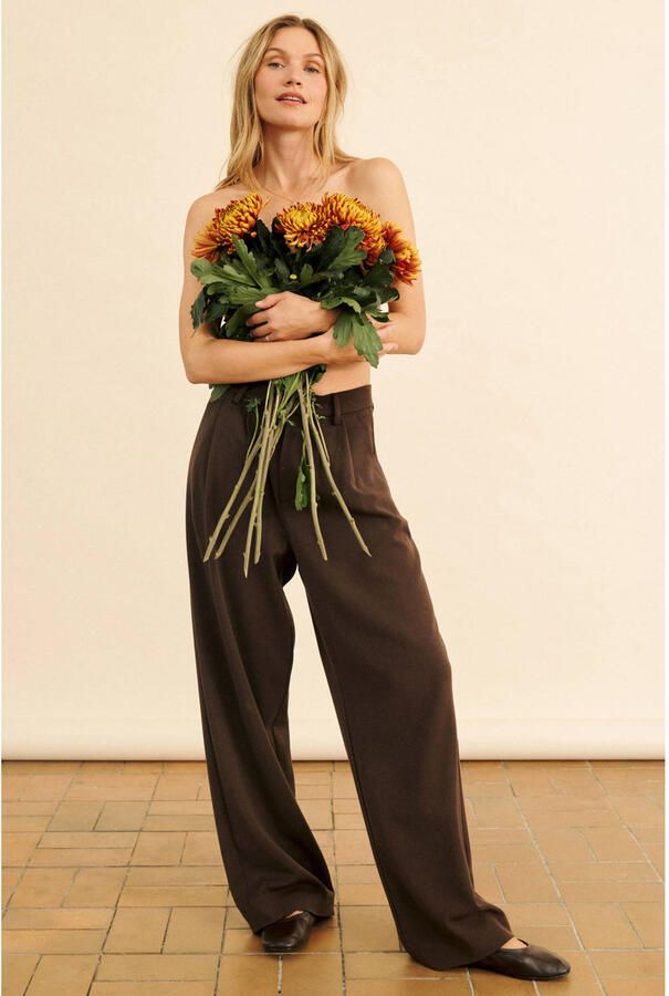 Saint Tropez wide leg pantalon met plooien donkerbruin - Foto 3