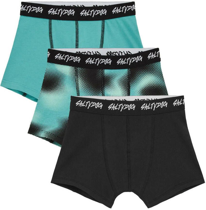 WE Fashion Salty Dog boxershort turquoise zwart (set van 3)