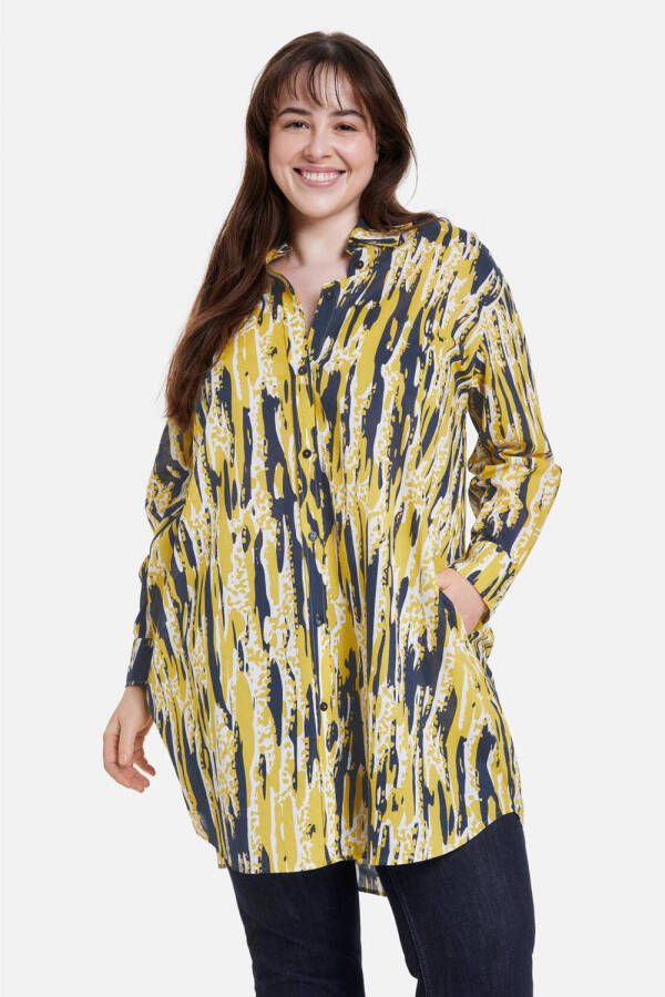 Samoon Lange PLUS SIZE blouse met all-over motief model 'POP SAFARI'