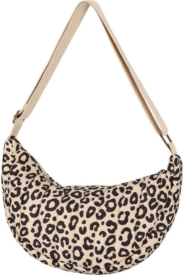 Sarlini doorgestikte crossbody tas met panterprint beige zwart