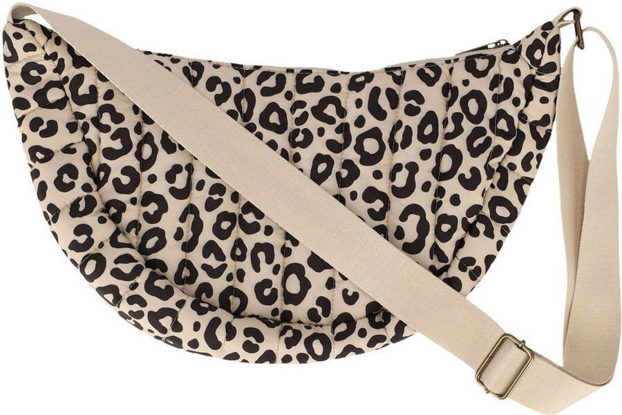 Sarlini doorgestikte crossbody tas met panterprint beige zwart - Foto 3