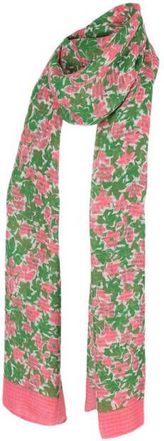 Sarlini sjaal met all-over bloemenprint groen roze ecru