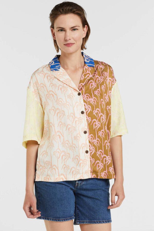Scotch & Soda blouse met all over print blauw geel bruin roze