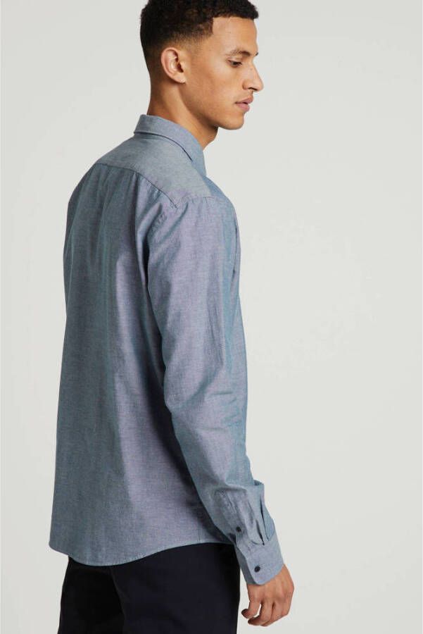 Scotch & Soda gemêleerd regular fit overhemd blauw