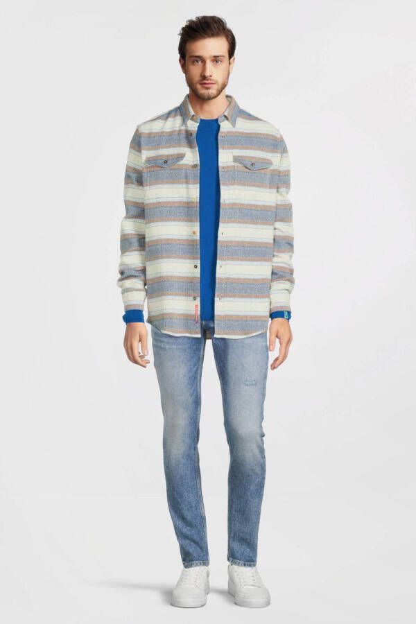 Scotch & Soda Blauwe Overshirt Regular-fit Basket Weave Gradient Stripe Shirt