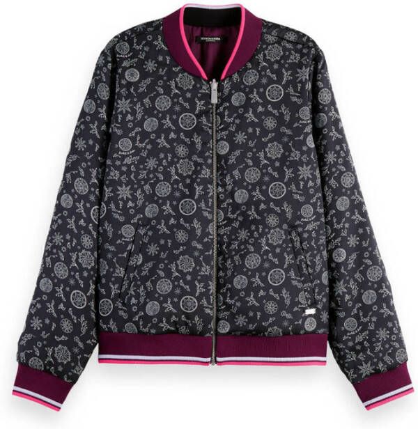 Scotch & Soda reversible baseball jacket met all over print paars zwart