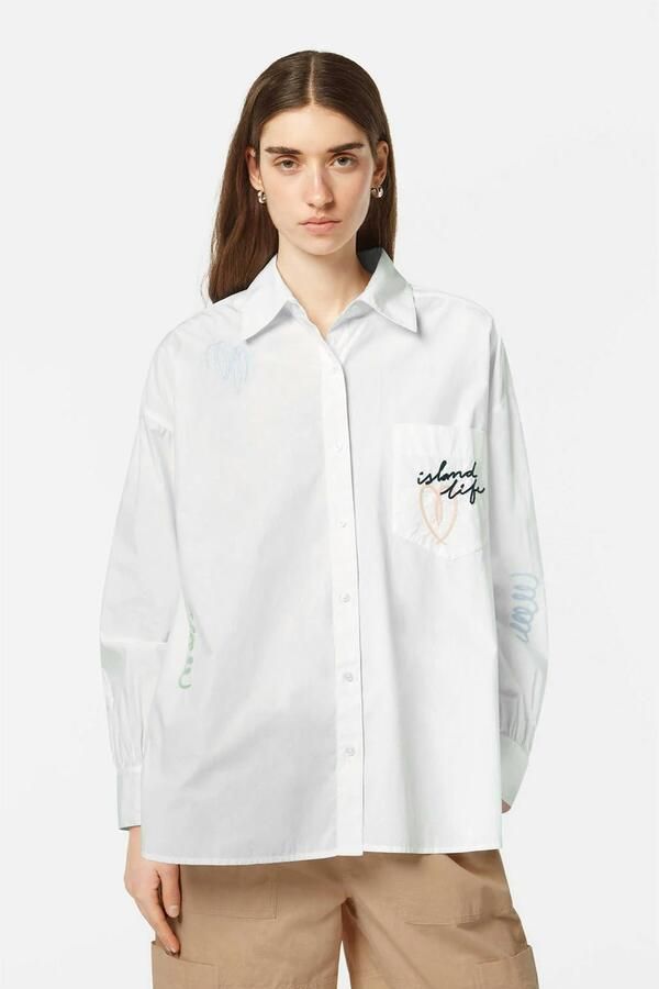 Scotch & Soda Geborduurde Poplin Blouse Lange Mouw White Dames