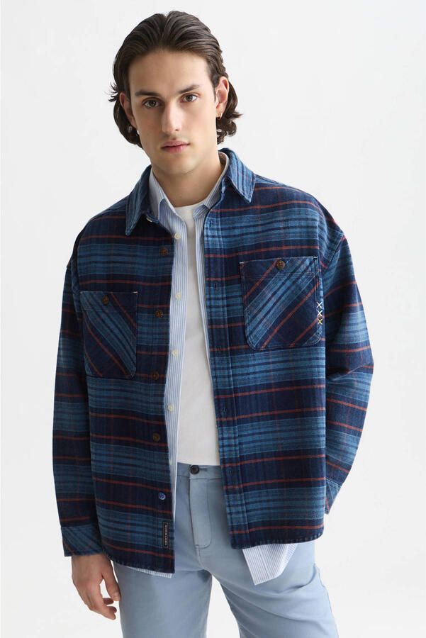 Scotch & Soda denim loose fit geruit overshirt fiesta