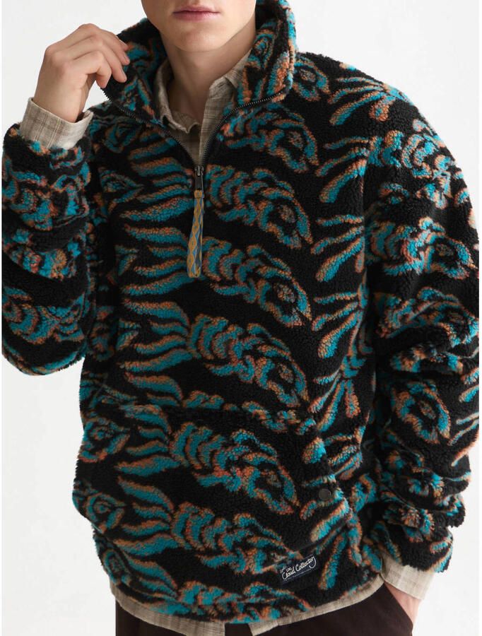 Scotch & Soda fleecevest met print flying fish meteorite