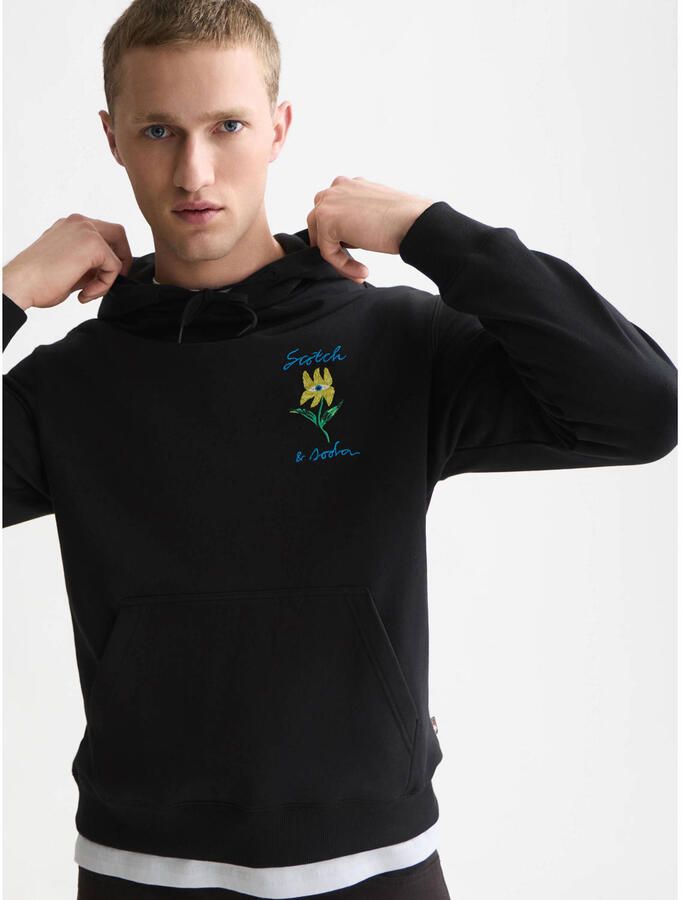 Scotch & Soda regular fit hoodie met backprint zwart