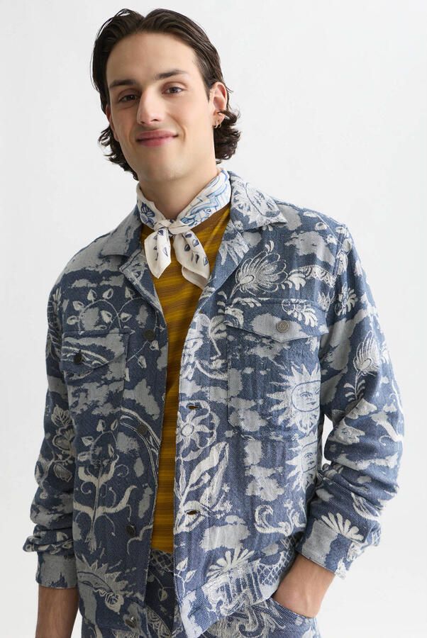 Scotch & Soda katoenen jacquard jas met print blauw