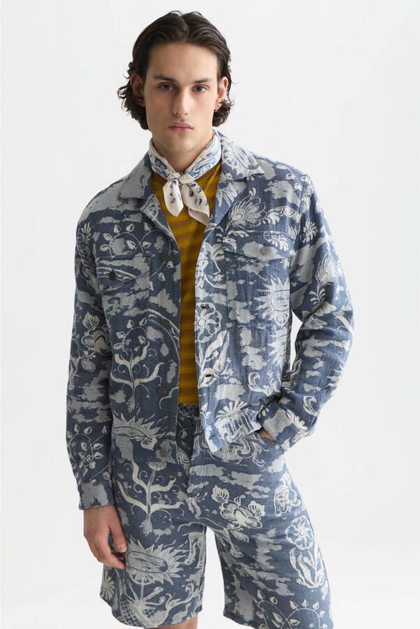 Scotch & Soda katoenen jacquard jas met print blauw - Foto 3