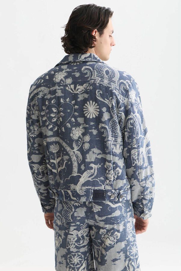 Scotch & Soda katoenen jacquard jas met print blauw - Foto 2