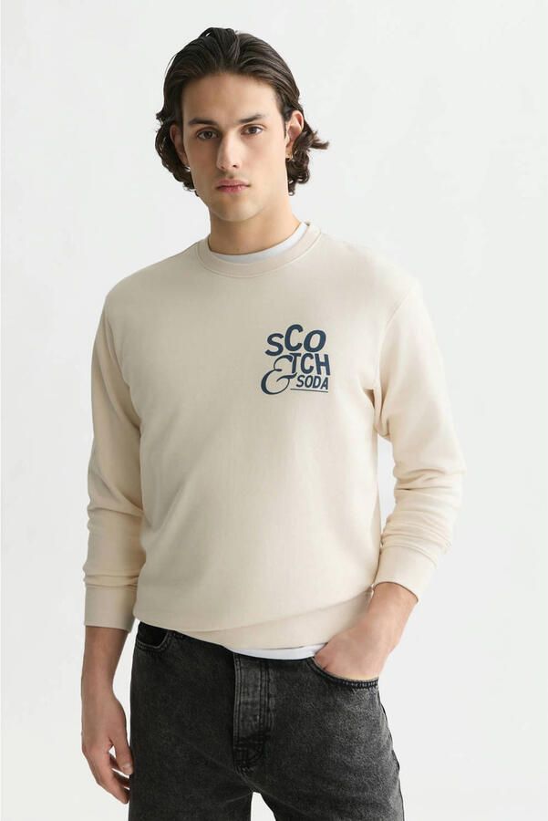 Scotch & Soda katoenen regular fit sweater met print ecru