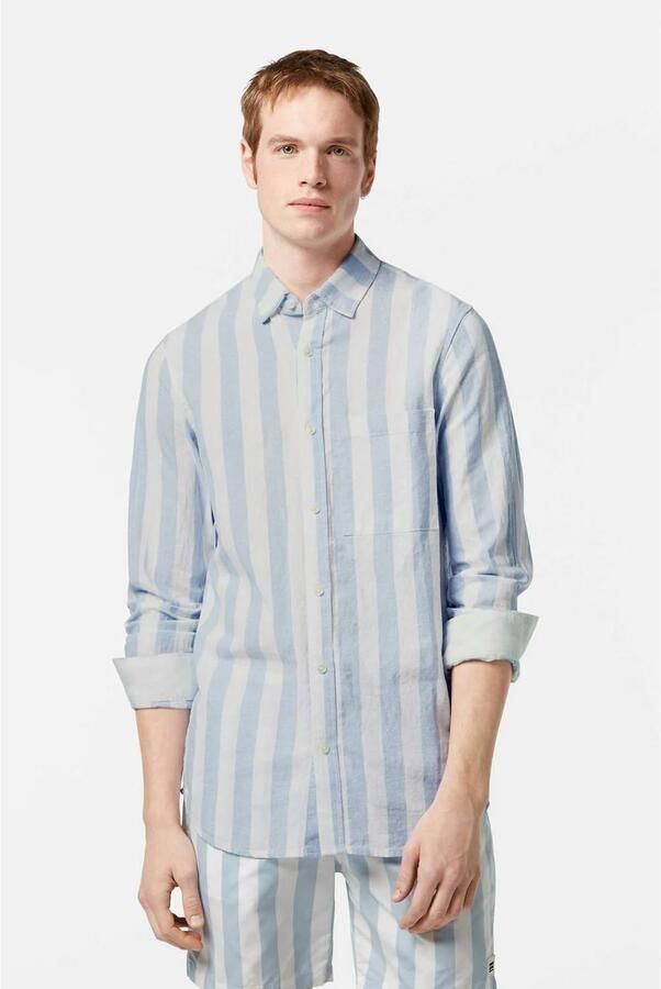 Scotch & Soda Overhemd Lange Mouw Scotch & Soda Linnen Blend Overhemd Streep Lichtblauw - Foto 7