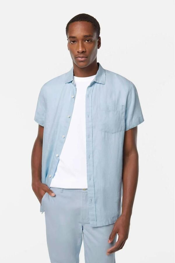 SCOTCH & SODA Heren Overhemden Short-sleeved Regular Fit Linen Shirt Lichtblauw - Foto 7