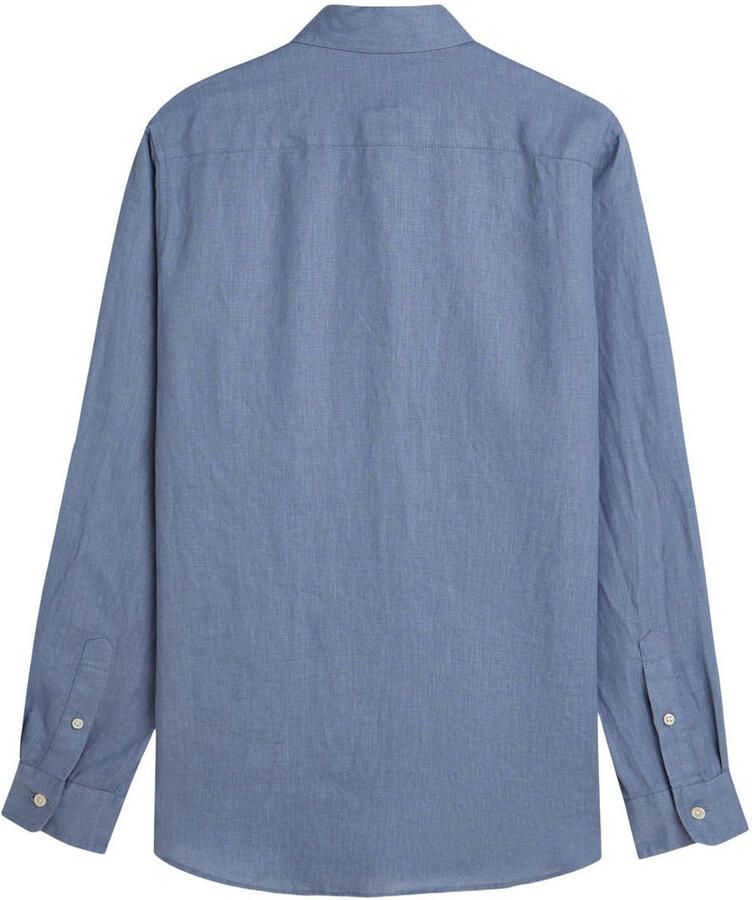Scotch & Soda regular casual overhemd met linnen blauw
