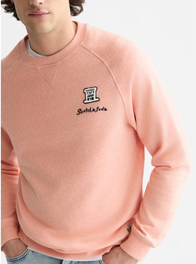 Scotch & Soda regular fit gemêleerde sweater met borduursels zalm
