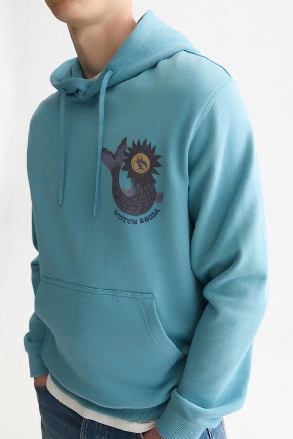 Scotch & Soda regular fit hoodie met backprint blauw