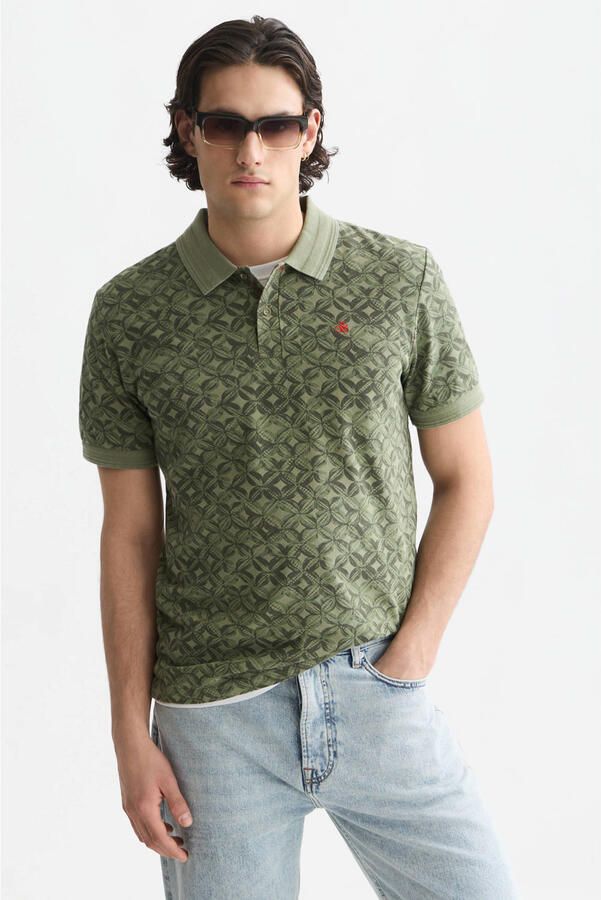 Scotch & Soda regular fit piqué polo met print olijfgroen