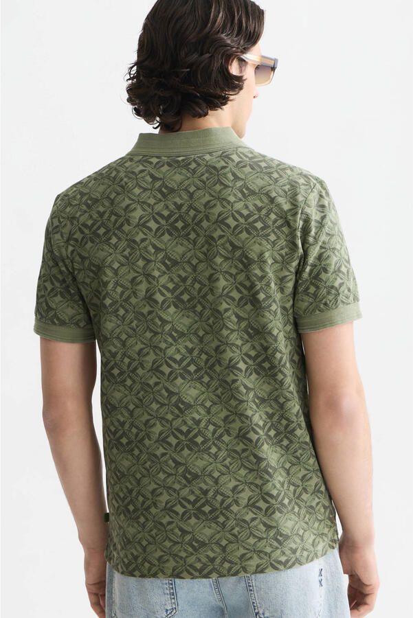 Scotch & Soda regular fit piqué polo met print olijfgroen - Foto 3