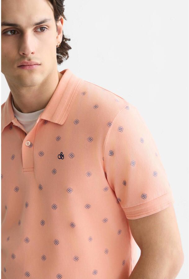 Scotch & Soda regular fit piqué polo met print zalm