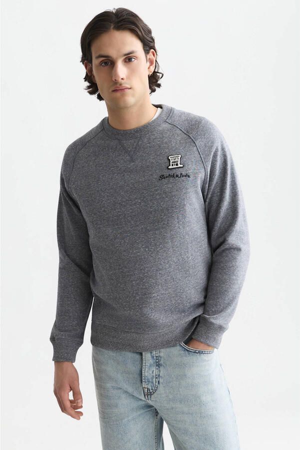 Scotch & Soda regular fit sweater met borduursels donkerblauw