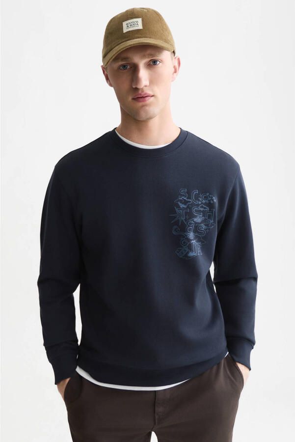 Scotch & Soda regular fit sweater met print donkerblauw