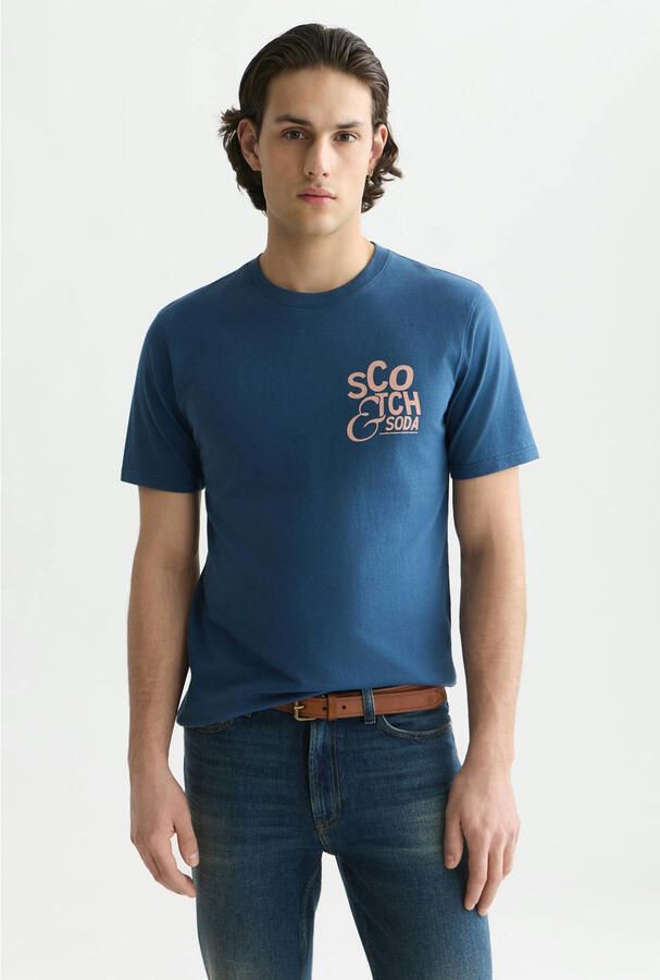 Scotch & Soda regular fit T-shirt met print blauw