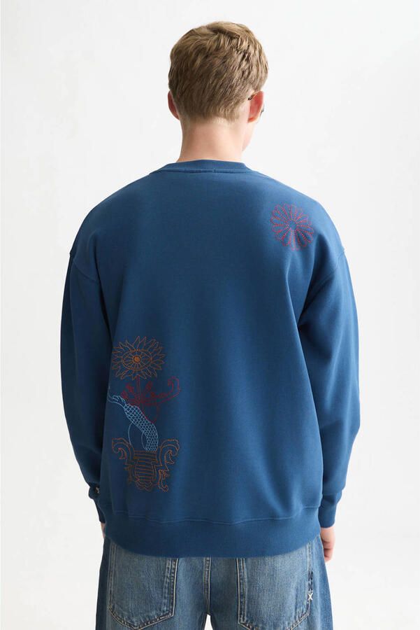 Scotch & Soda relaxed fit sweater met borduursels en print ensign blue - Foto 3