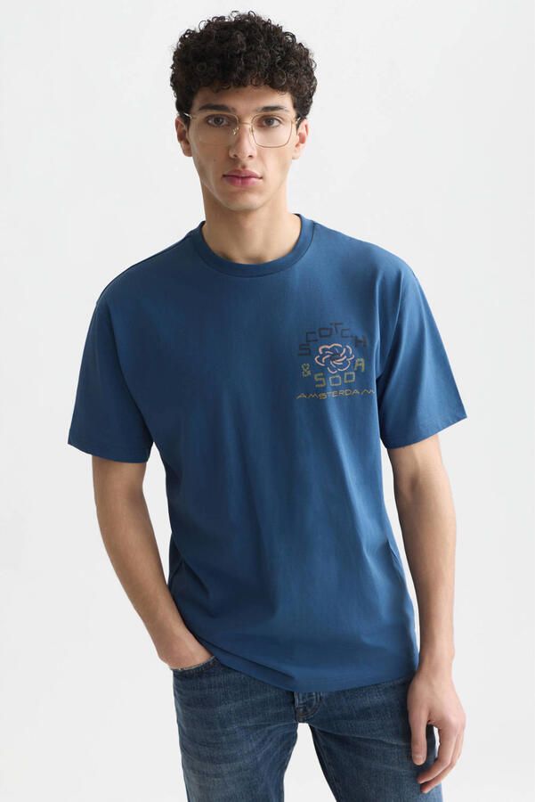 Scotch & Soda relaxed fit T-shirt met backprint blauw