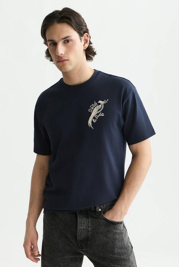Scotch & Soda relaxed fit T-shirt met backprint donkerblauw