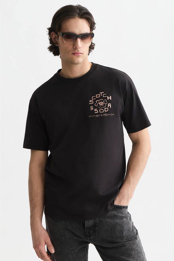 Scotch & Soda relaxed fit T-shirt met backprint zwart