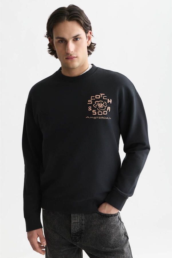 Scotch & Soda sweat relaxed fit sweater met backprint zwart