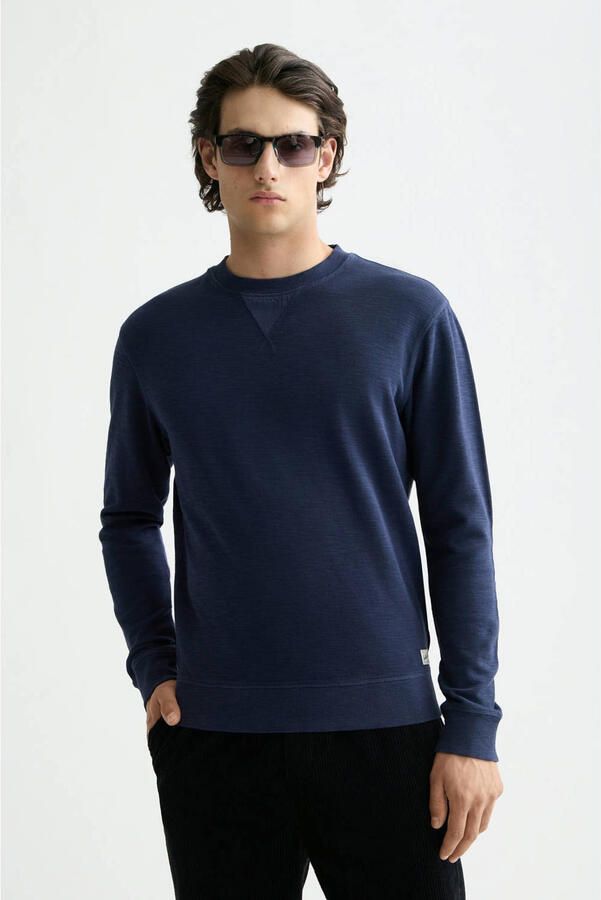 Scotch & Soda sweater met textuur donkerblauw - Foto 3