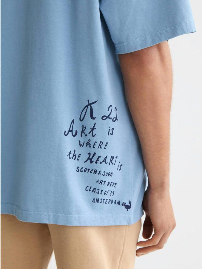 SCOTCH & SODA Heren Polo's & T-shirts Loose-fit Artwork T-shirt Lichtblauw - Foto 7