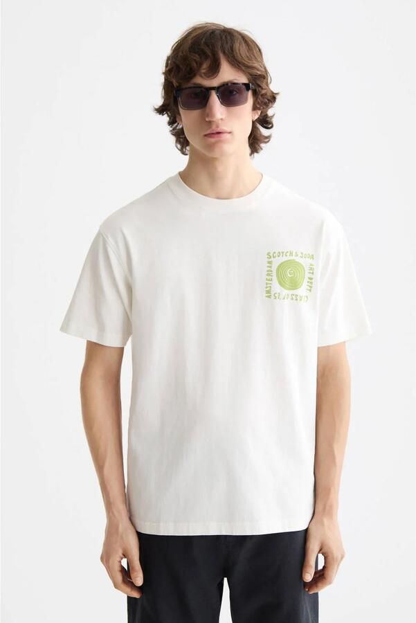 SCOTCH & SODA Heren Polo's & T-shirts Relaxed-fit Washed Artwork T-shirt Wit - Foto 6