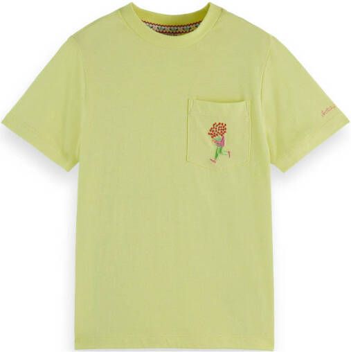 Scotch & Soda T-shirt met printopdruk en borduursels limegroen Meisjes Lyocell (duurzaam materiaal) Ronde hals 152