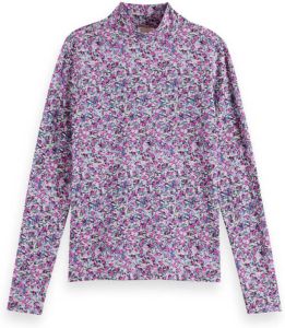 Scotch & Soda top All-over print slim-fit long sleeve T-shirt met all over print roze