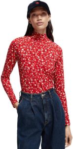 Scotch & Soda Mock neck allover printed slim-fit space Rood