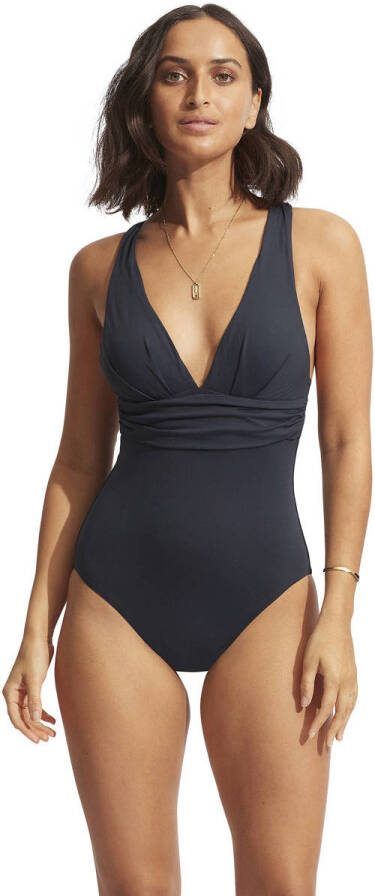 Seafolly Collective badpak met diepe V-hals donkerblauw