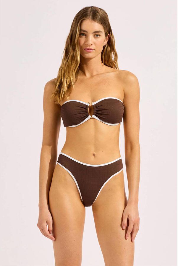 Seafolly Beach Bound high leg bikinibroekje donkerbruin