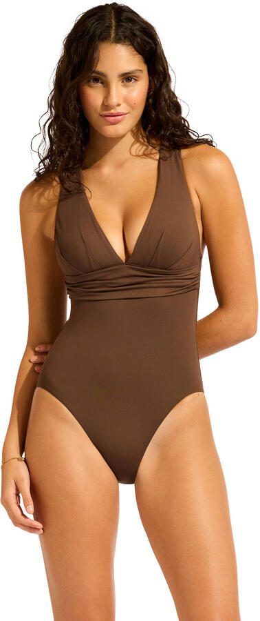Seafolly Collective badpak met diepe V-hals donkerbruin