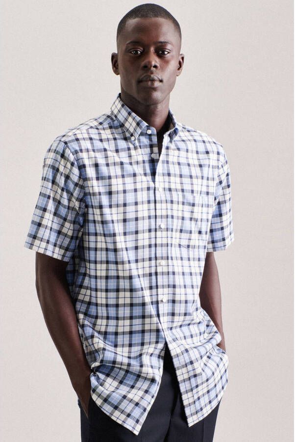 Seidensticker Businessoverhemd Regular korte mouwen button-downkraag ruit