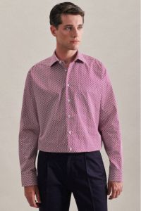 Seidensticker gestreept regular fit overhemd roze pink