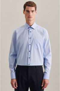 Seidensticker business overhemd normale fit blauw effen katoen borstzak
