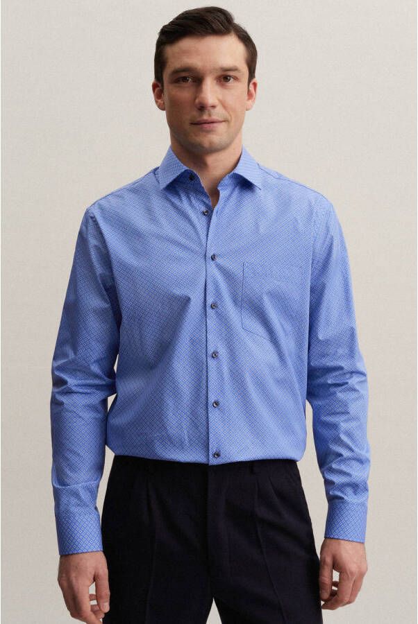Seidensticker regular fit overhemd met all over print lichtblauw