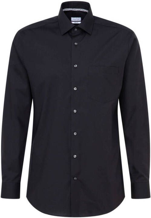 Seidensticker business overhemd Regular wide spread boord normale fit zwart katoen