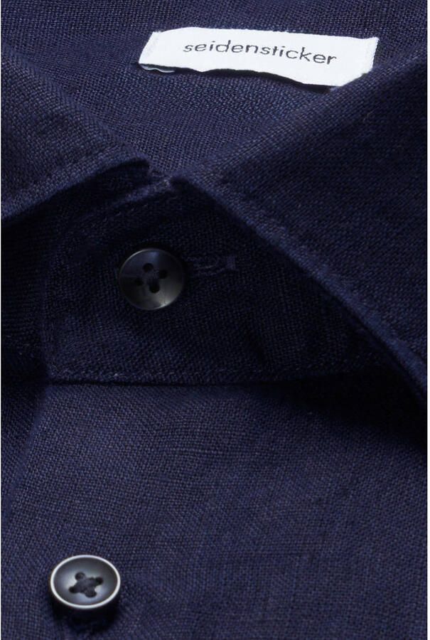 Seidensticker linnen overhemd donkerblauw - Foto 3