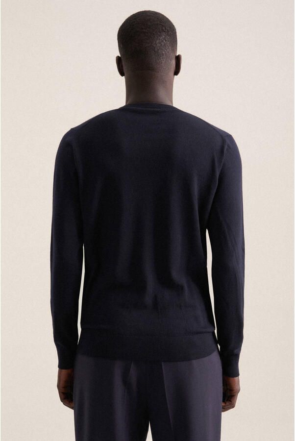 Seidensticker pullover met wol fijn gebreid donkerblauw - Foto 3